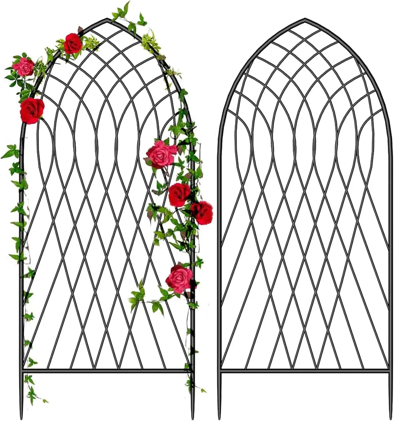 Outdoor Heavy Duty Garden Trellis For Climbing Plants Rustproof Black Metal Trellis Plant Support Lattice Panels For Potted Rose Vegetables Cucumber Patio Lawn Yard Decor Black 2 Pack