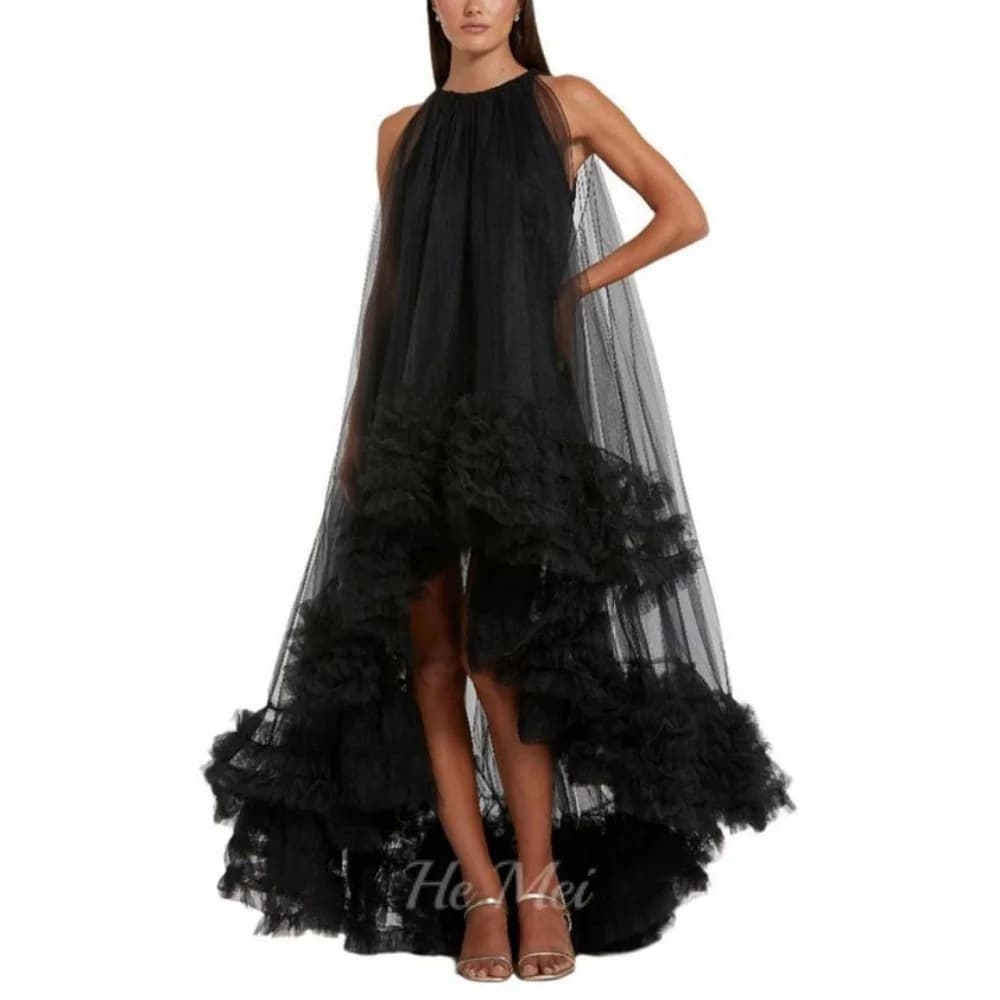 Abiti da ballo personalizzati A Line Abito da sera in tulle con scollo all'americana Abiti da festa semplici neri Abiti romantici da sposa