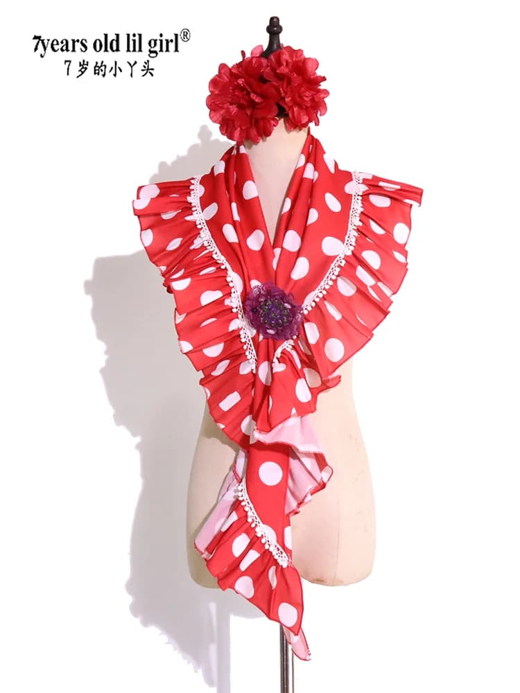 7yearsoldlilgirl Dance Dress Flamenco Boutique Printed Polka Dot Scarf BK409