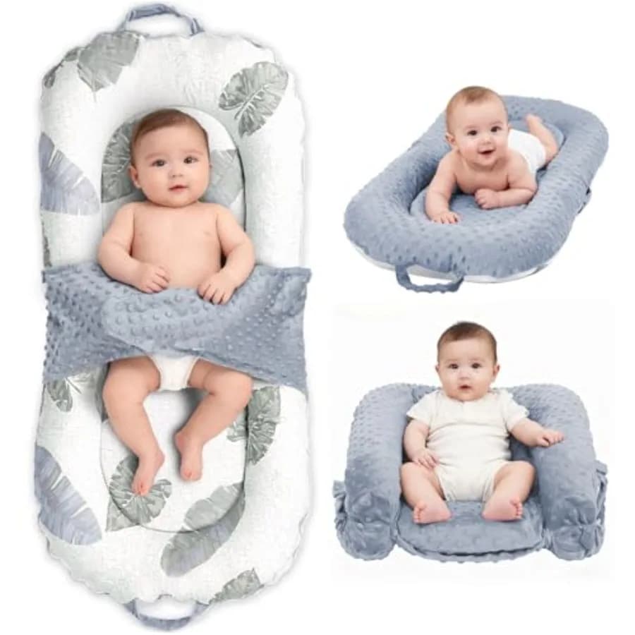 Culla Portatile 3-in-1 per Neonati 0-24 Mesi, Cuscino Pieghevole per Tummy Time e Seduta con Rivestimento Rimovibile
