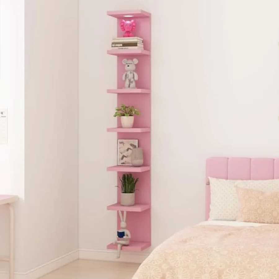 Mensola a Muro Versatile a 7 Ripiani Rosa con Illuminazione LED e Telecomando