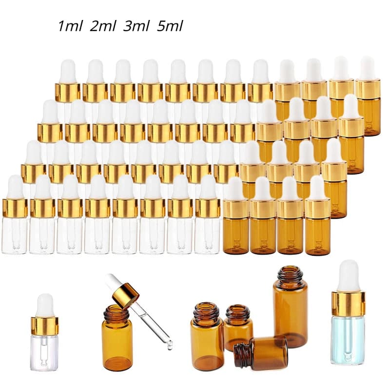 50/100 pz 1 ml 2 ml 3 ml 5 ml Mini Bottiglie Contagocce Con Tappo per Olio Essenziale Aromaterapia Vuoto Riutilizzabile Reagente Pipette bottiglie