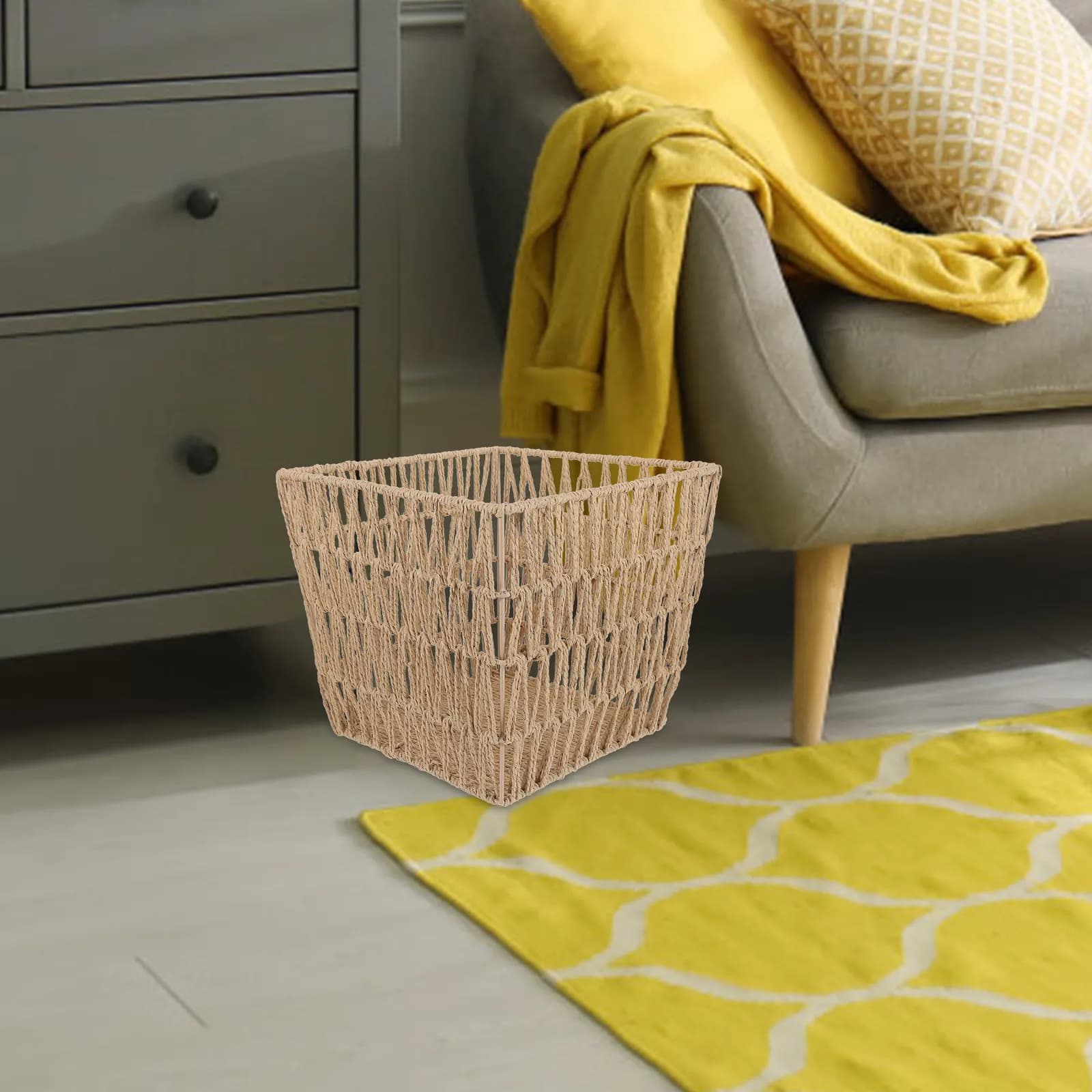 Cestino Intrecciato per Rifiuti, Contenitore per Bagno, Cucina, Soggiorno, Camera da Letto, Lavanderia, Design Artistico Semplice