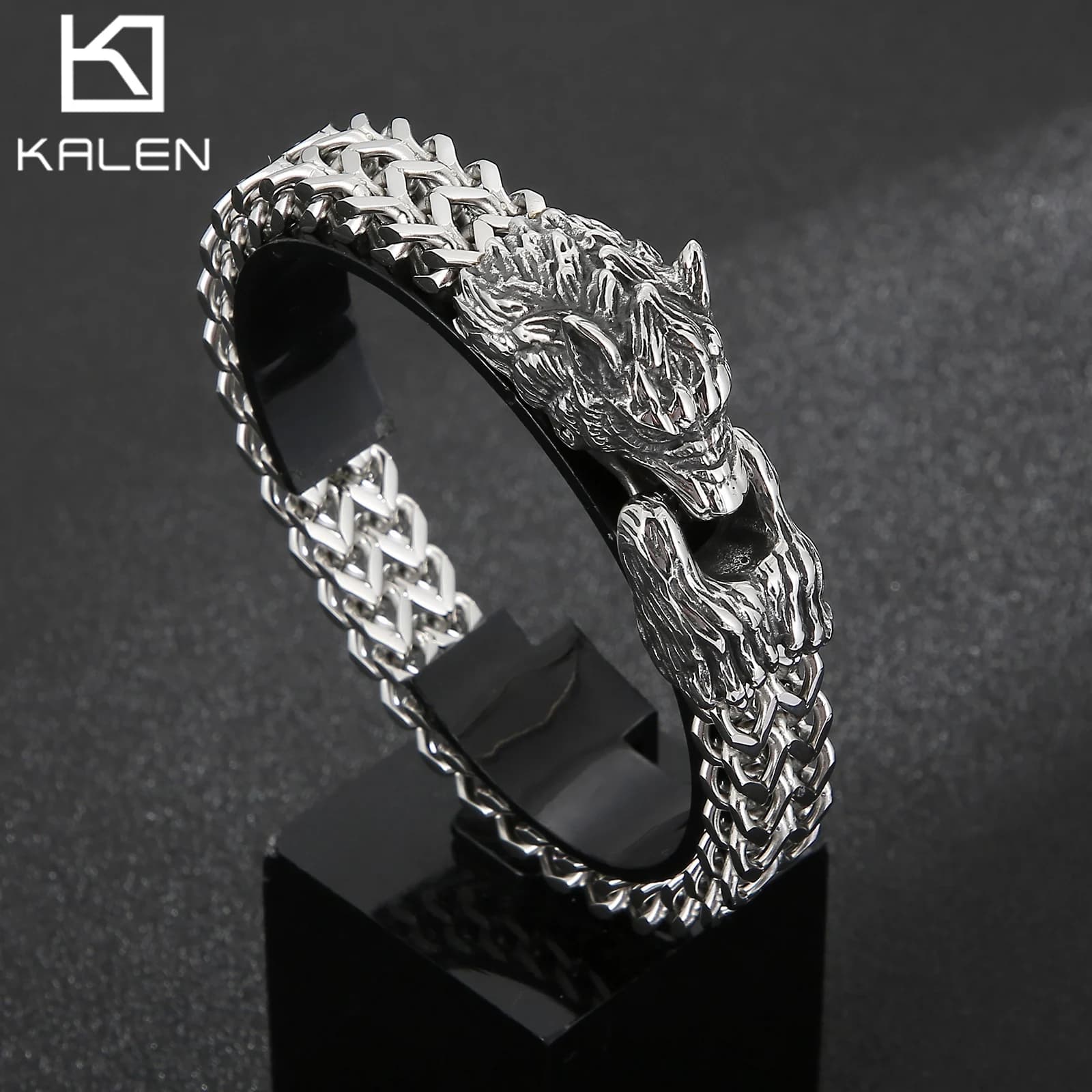 12mm Wolf Bracelet With Mesh Chain - 316L Stainless Steel - KB148348-KJX