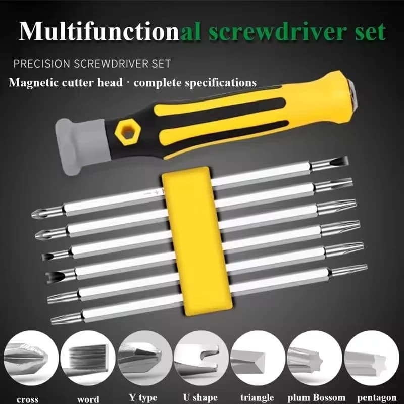Multifunctional screwdriver set (6 bits and 1 screwdriver handle), double precision screwdriver set, 12 screwdriver types