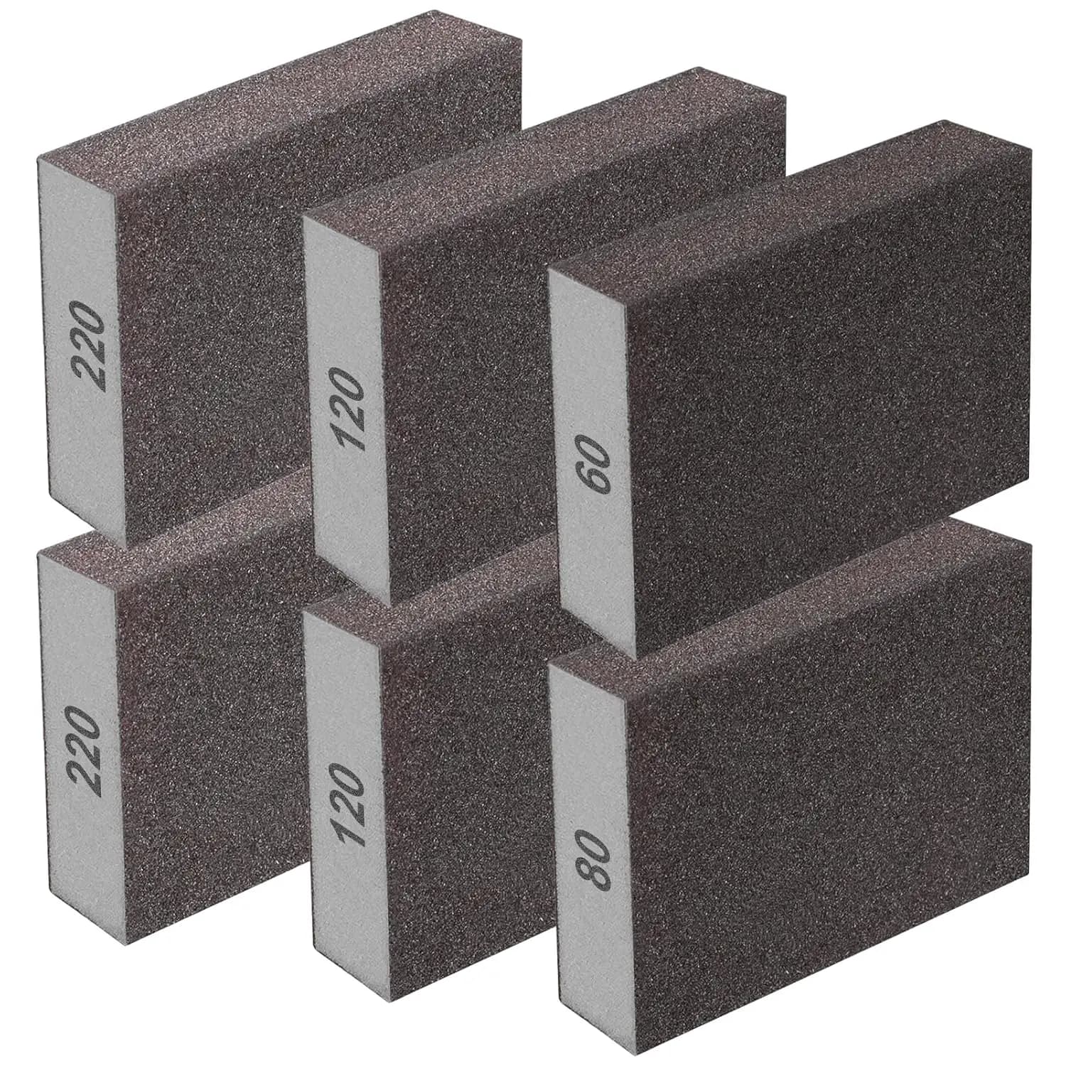 Set di 6 Spugne Abrasive 60 80 120 220 Grana Grossa, Media e Fine, Lavabili e Riutilizzabili per Legno, Metallo, Lucidatura Pareti