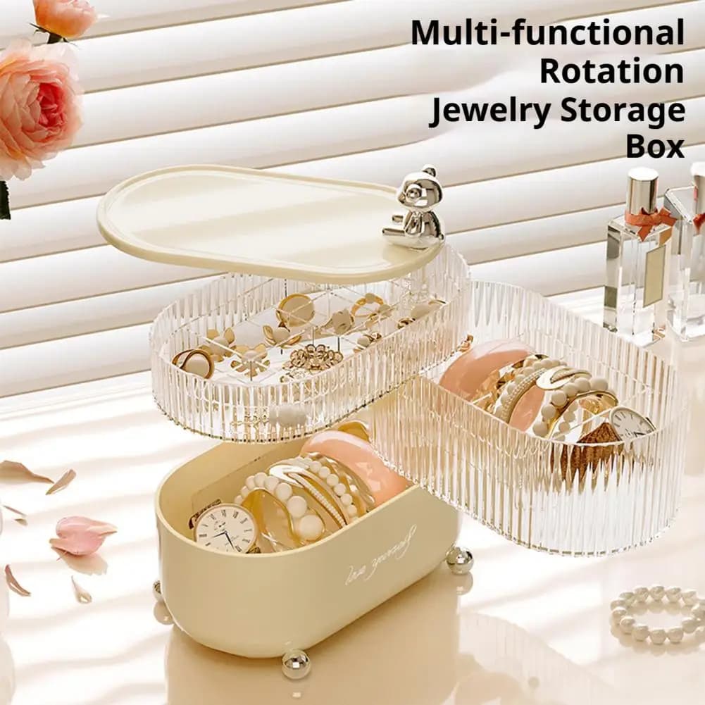 Jewelry Organizer with Dust-proof Cover Dust-proof Storage Box Rotating Multi-layer Storage Box for Home Office Bathroom