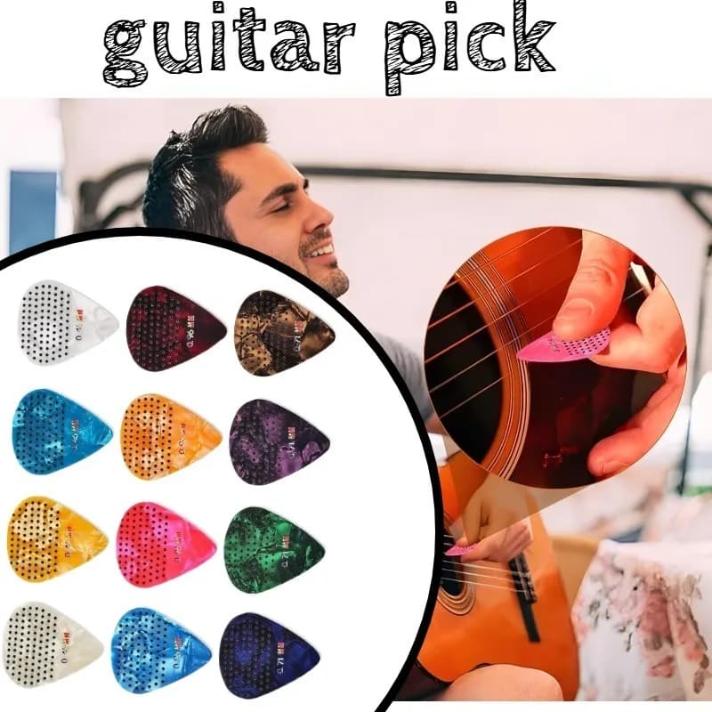 Plettri per Chitarra con Impugnatura Antiscivolo, Include Plettri Sottili, Medi e Spessi 0.46 0.71 0.96mm, Vari Colori con Porta Plettri