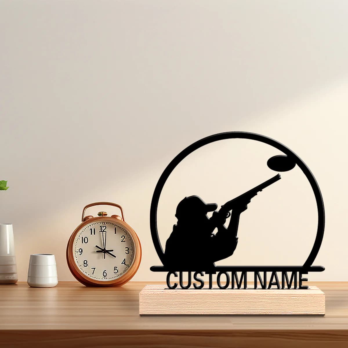 Statua in Metallo Personalizzata per Tiro al Bersaglio con Base in Legno, Decorazione da Tavolo Perfetta per Camere da Letto, Commemorativa