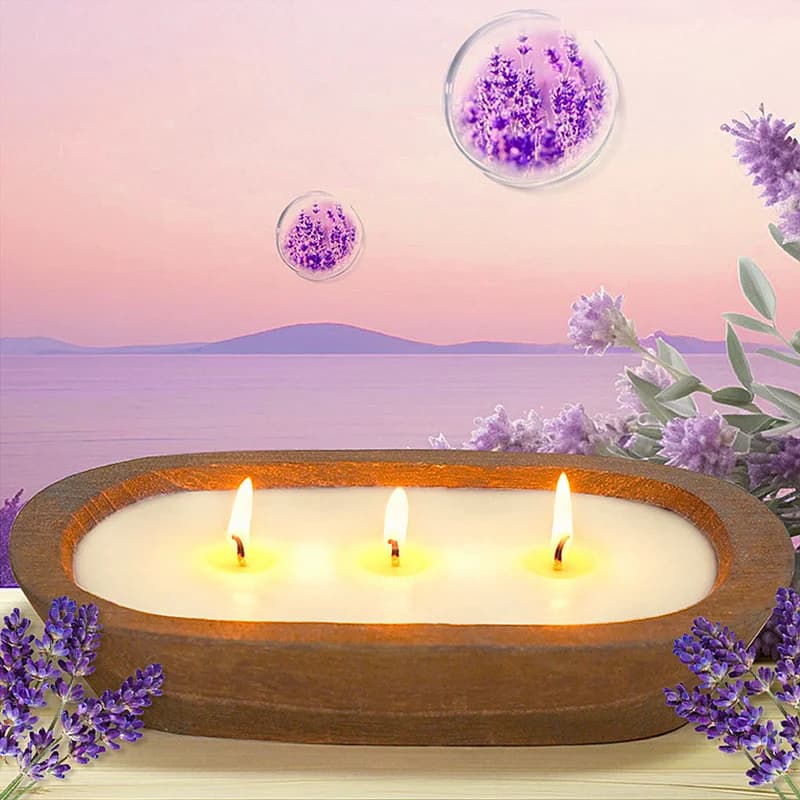 Platano wood dough bowl with 3 studs Scented candle for farm dough bowl, pure natural soy wax with infusion essential oil