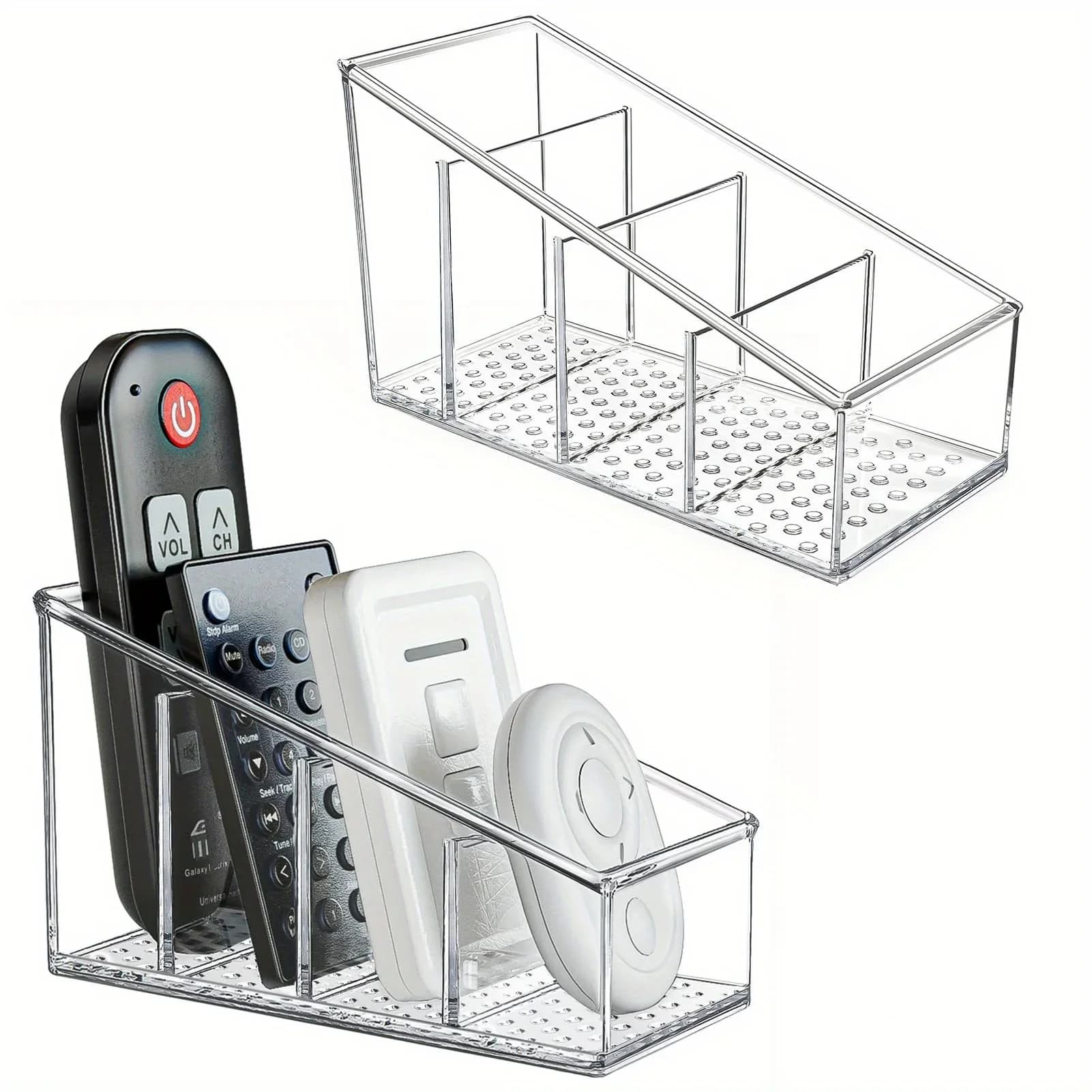 1 supporto per telecomando in plastica trasparente e organizer da scrivania con 4 scomparti per uso domestico e in ufficio