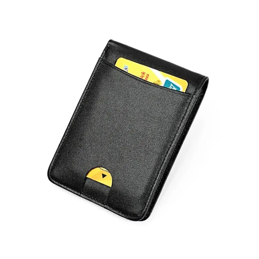 Portafoglio Minimalista in Pelle per Uomo con 6 Slot per Carte, Finestra per Documenti, Clip per Banconote, Bifold a Basso Profilo con Blocco RFID