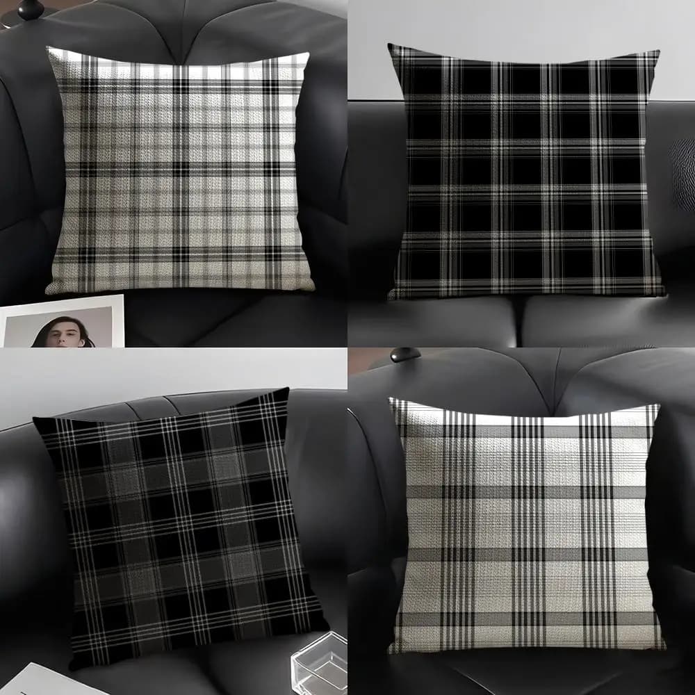 Classic Black White Gray Plaid Pillow Case Linen Cushion Covers For Decorative Sofa Home Pillows Case Car Chair Pillows Cases