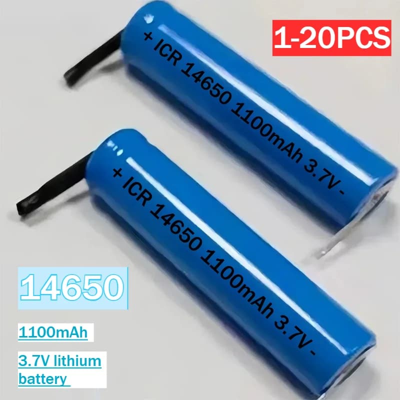 14650 Battery 3.7V 1100mAh Rechargeable Lithium Battery with Welding tabs for Watch Electric Flashlight Walkie Talkie Electric Toothbrush
