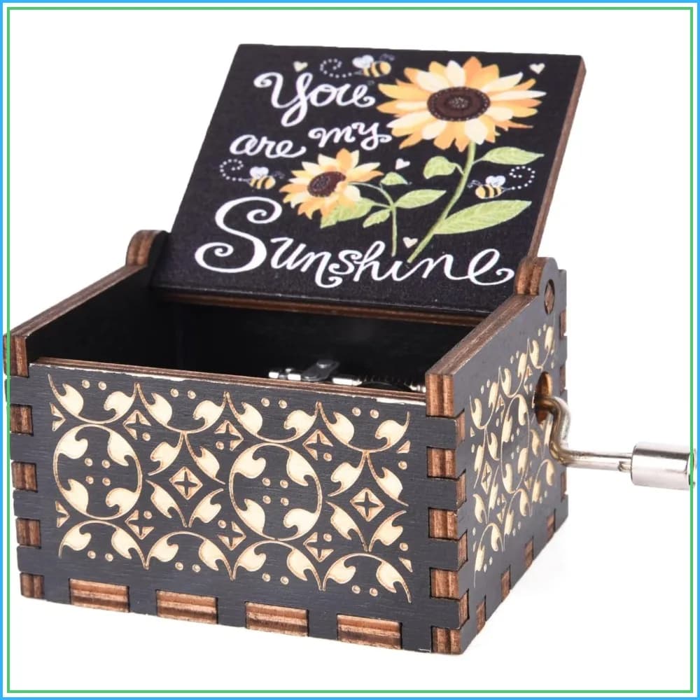 Vintage Wooden Hand Crank Music Box, 18-Note 'You Are My Sunshine' Melody, Laser Engraved Gift for Women & Men