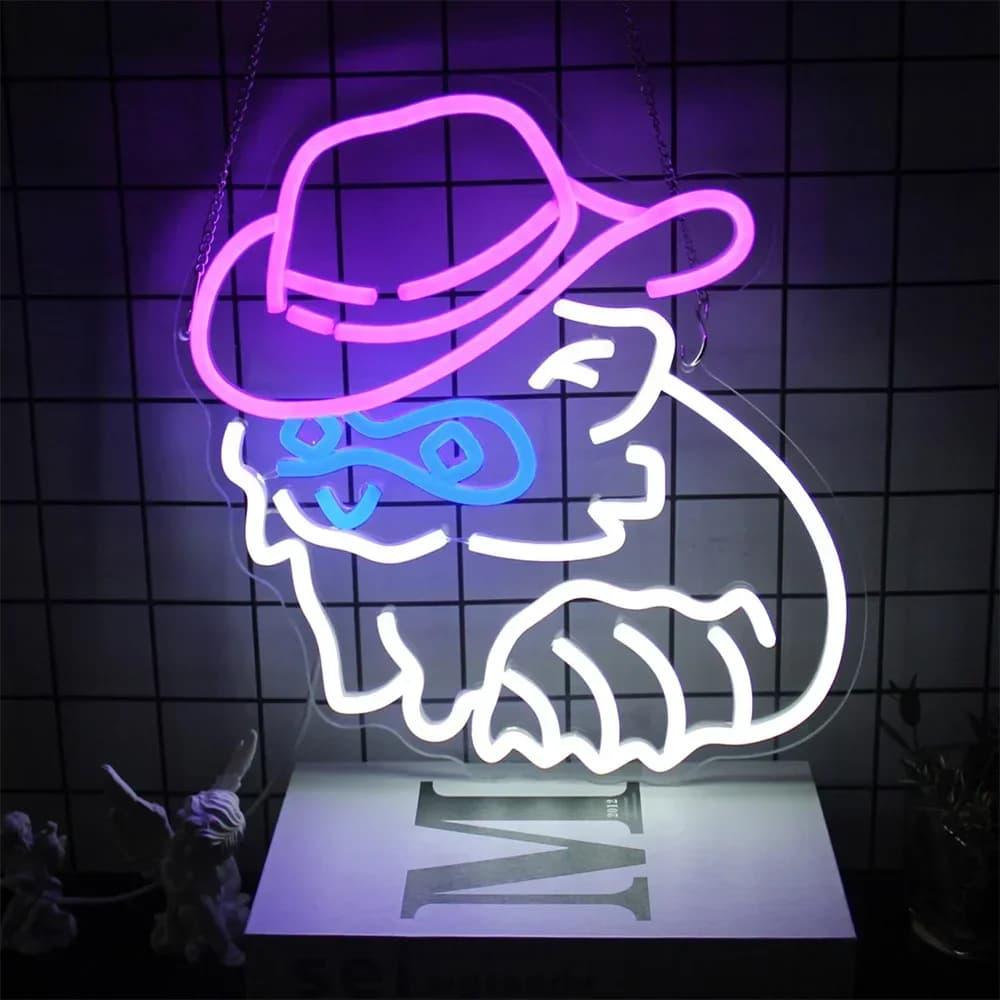 Insegna al Neon con Personaggio dei Cartoni Animati, Cappello Rosa e Lettere LED, Decorazione da Parete per Camera da Letto, Stanza dei Bambini, Caffè, Casa, Luce Notturna Kawaii, Regalo