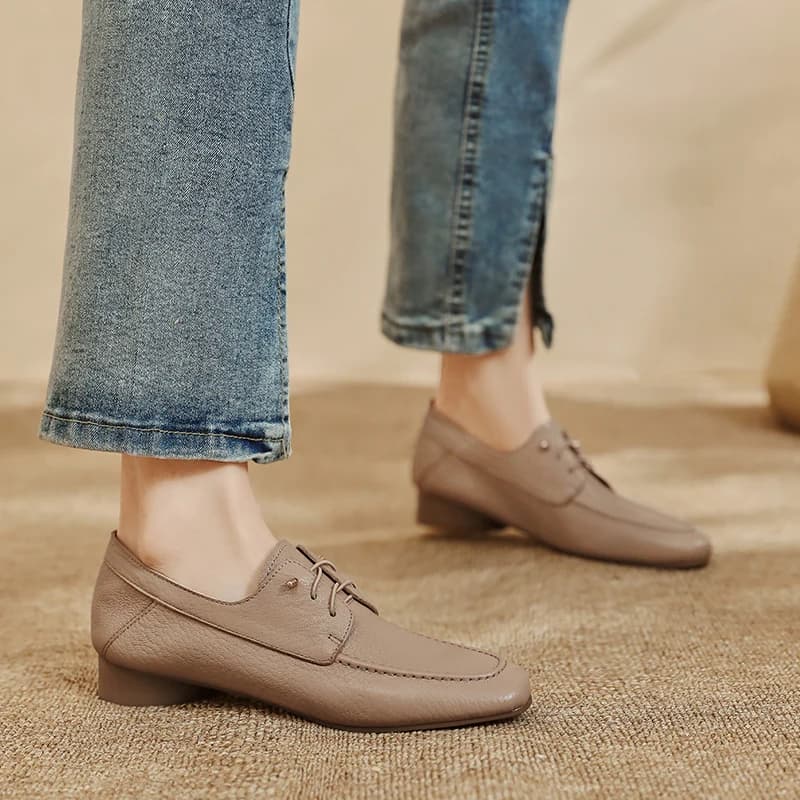 Women Casual Loafers Shoes Genuine Leather 2026 Spring Slip-On Low Heels Shoes Vintage Office Daily Size 34-40 Womens Shoes
