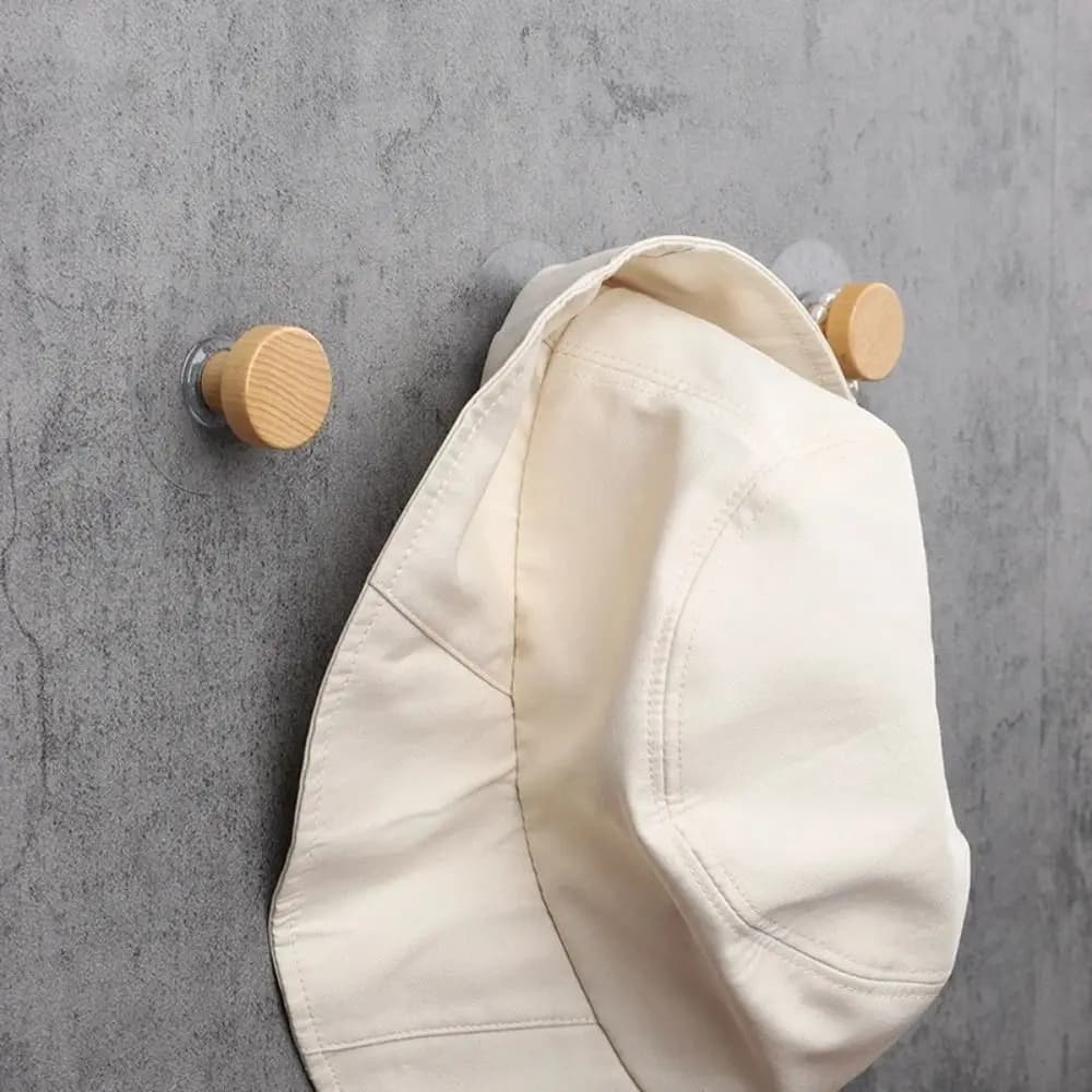 10pcs Natural Wooden Material Wooden Suction Cup Hook Suction Cup Sticking Design Nordic Minimalist Look Round Wall Hook
