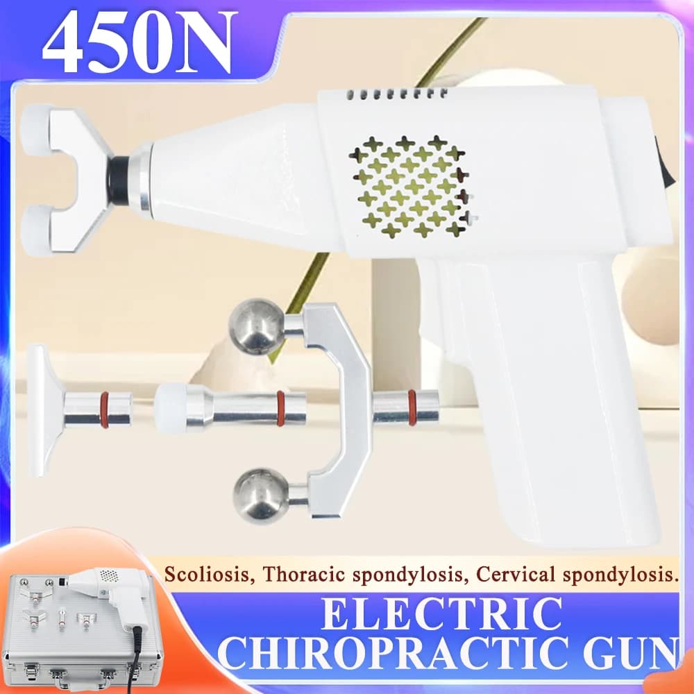 Portable Electric Massage Gun, Spine Correction Gun, 4 Heads, Chiropratic Tools for Relief from Back and neck Pain, Spinal Therapy
