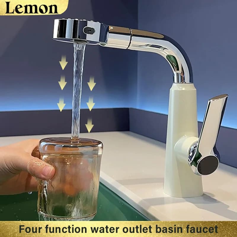 Rubinetto miscelatore per lavabo bagno con doccetta estraibile, acqua calda e fredda, orientabile a 360° ° Rubinetto a Rotazione a 360 Gradi