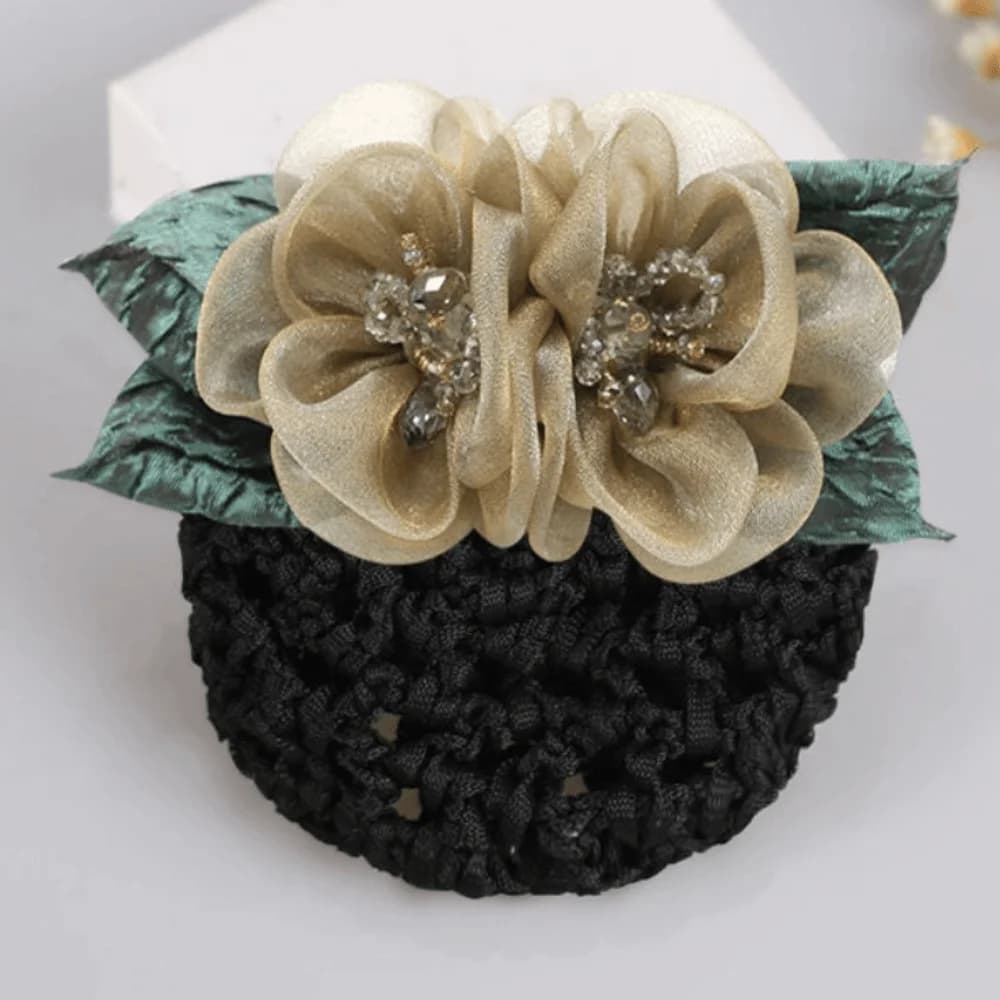 Fermaglio per capelli con motivo floreale, rete traspirante con copertura per panino, accessorio per la fissaggio dei capelli, elegante rete per panino in metallo primaverile