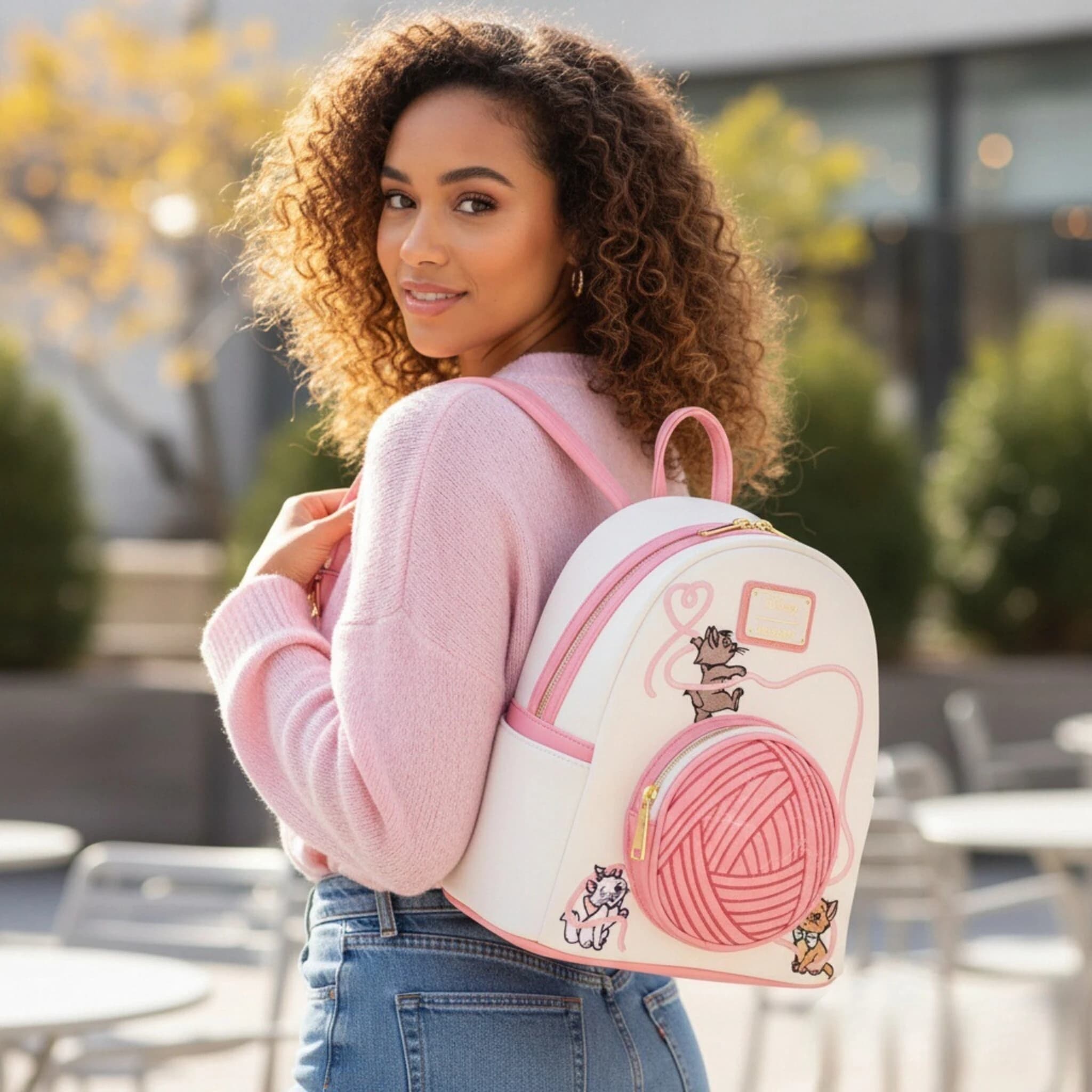 Mini Zaino The Aristocats Marie con Stampa Floreale, Borsa a Tracolla con Doppia Cinghia, Collezione Cartoon