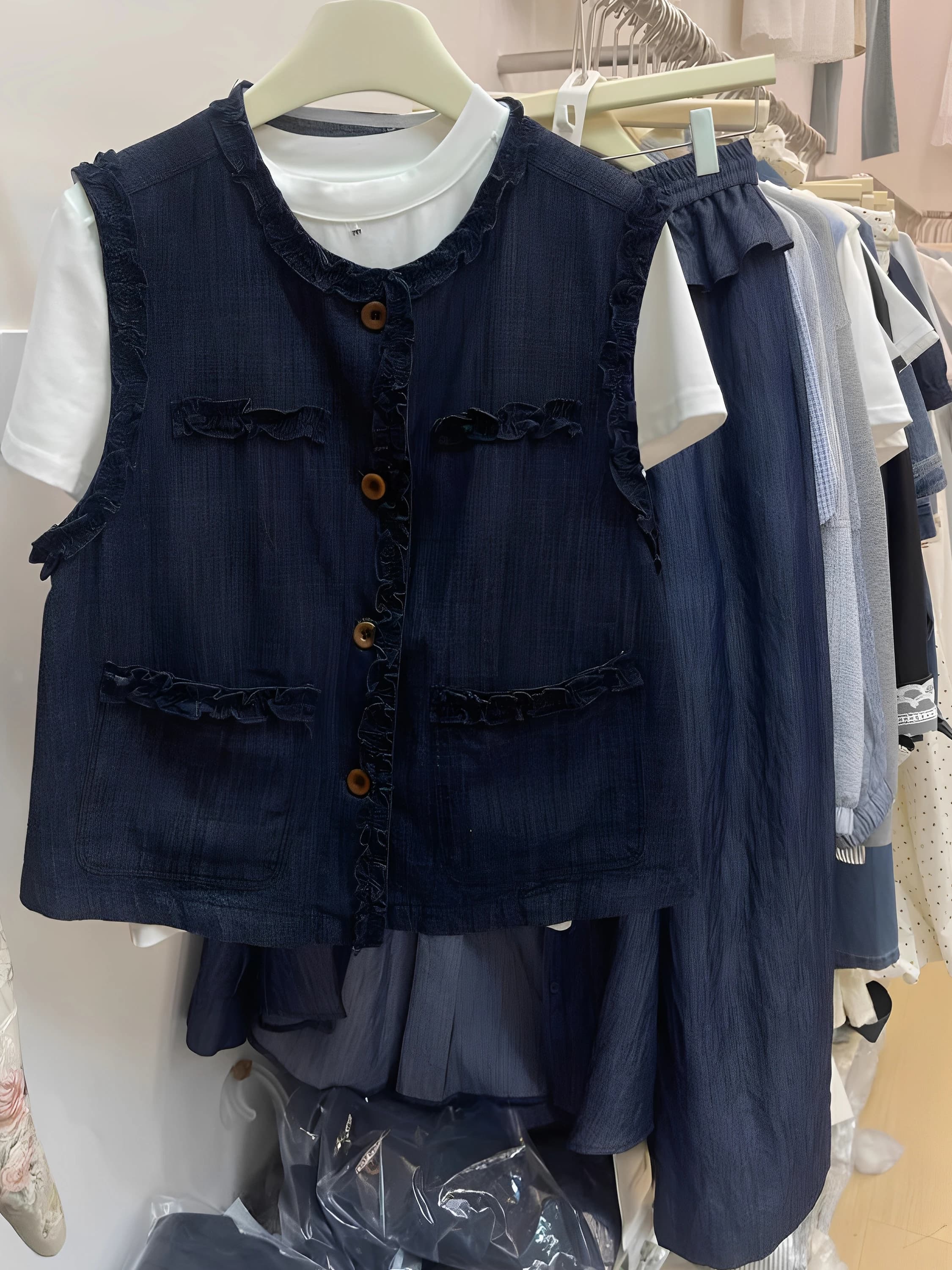 Gilet in jeans da donna taglie forti, nuovo design, sottile, estivo, girocollo, modello 300 Pou Small Cro Wooden Ear 2