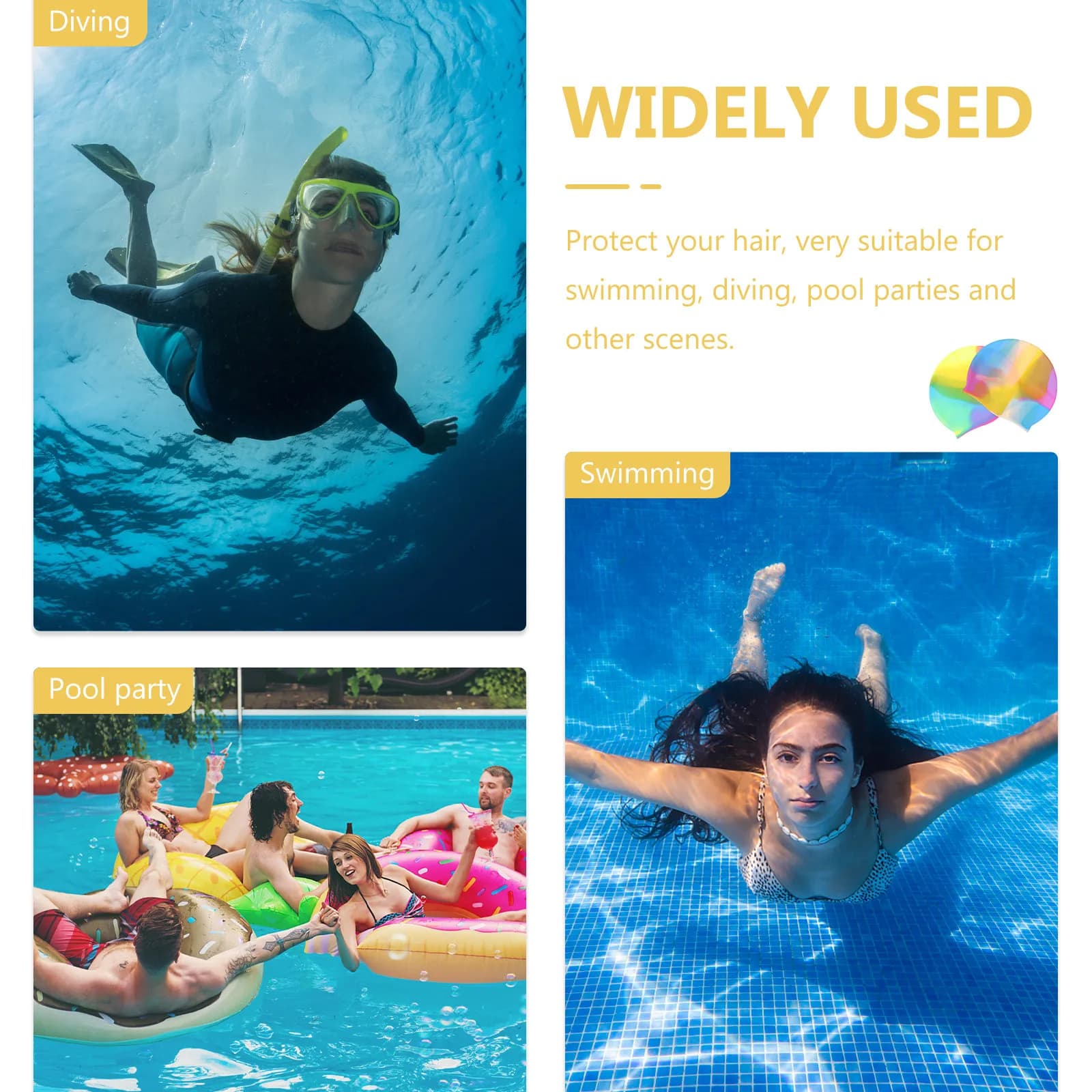 2 Pezzi Cuffia da Nuoto in Silicone Impermeabile, Elastica e Leggera, Comoda con Design 3D, Accessorio Sportivo per Nuoto per Adulti