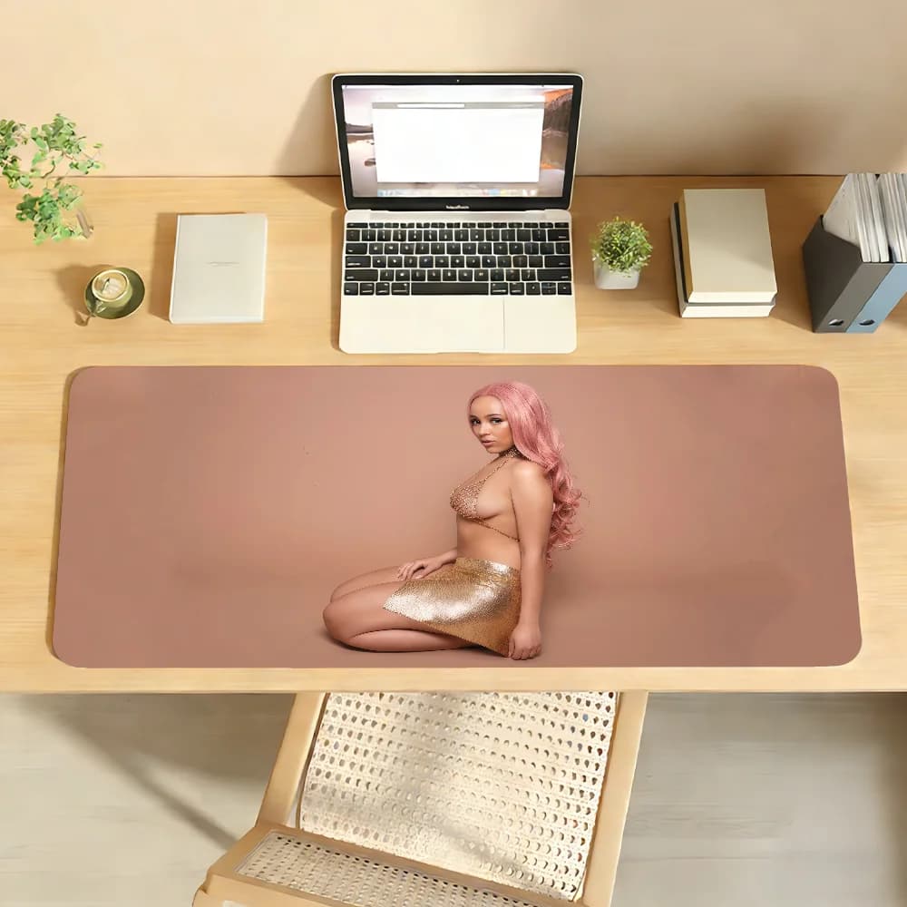 Tappetino per mouse Singer D-Doja Cat, antiscivolo, con bordo bloccabile, per PC, laptop, accessori per ufficio, tastiera in gomma, tappeto XXL per giochi