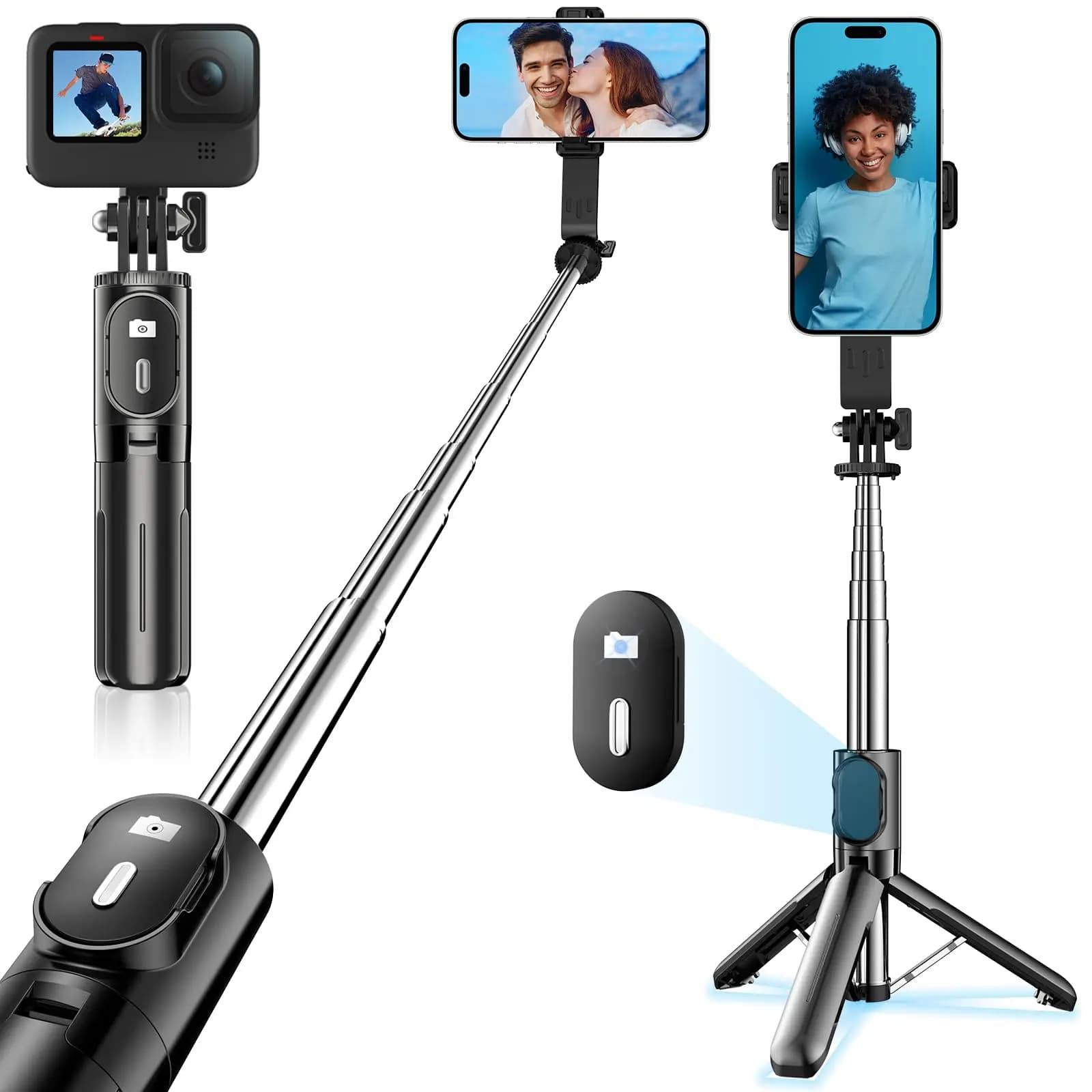 Treppiede per selfie stick Mini supporto per smartphone modello stabile con telecomando Bluetooth compatibile con iPhone e Android