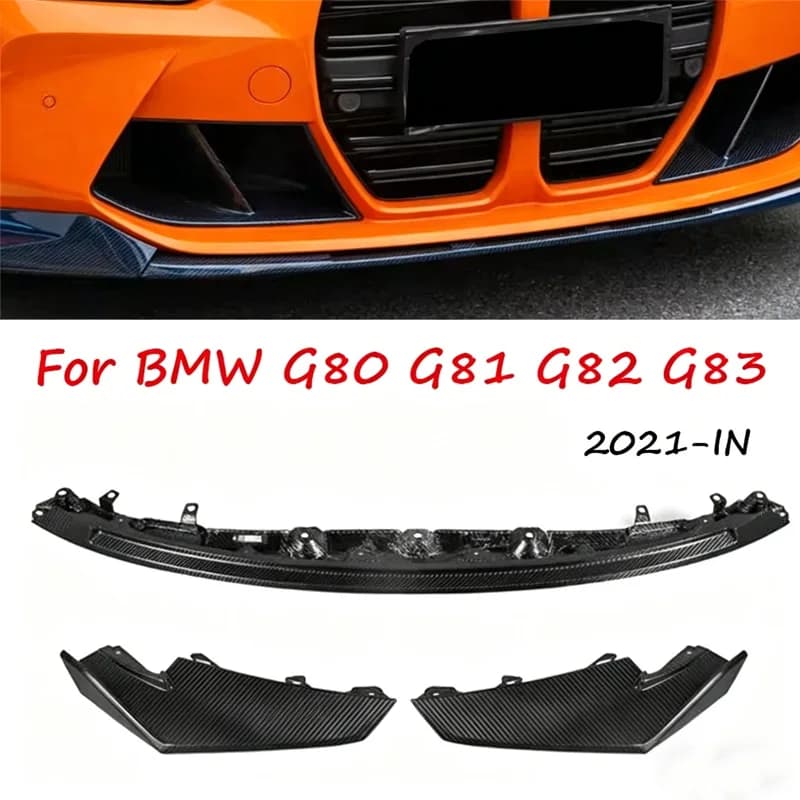 For BMW G80 G81 M3 G82 G83 M4 2021-2026 CS Style 3Pcs Real Dry Carbon Fiber Front Diffuser Bumper Lip Lower Splitter Spoiler