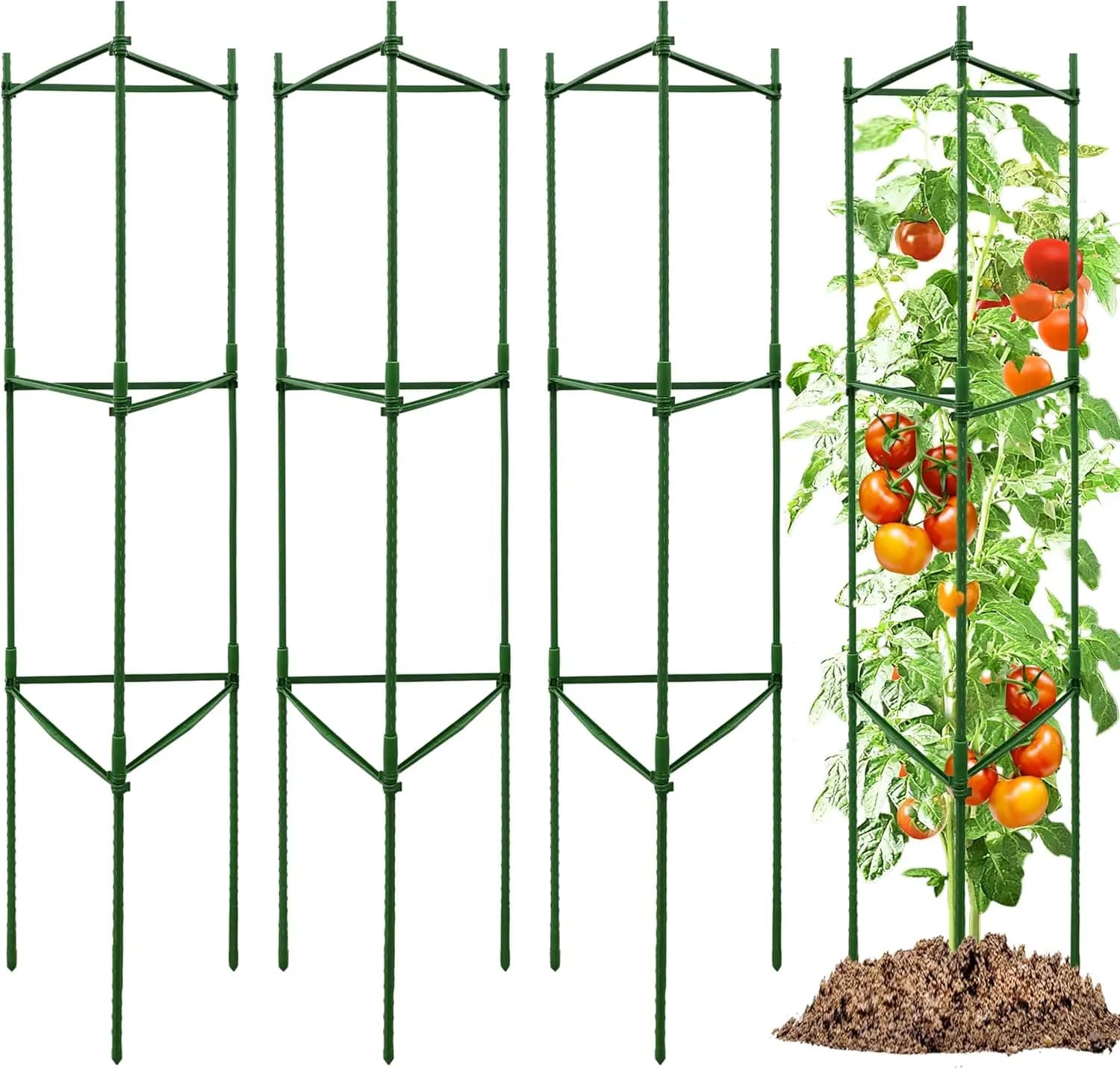 Set di 4 Gabbie Regolabili per Pomodori, Supporti per Piante in Metallo Resistente per Giardino e Vasi, Altezza 16-192 Pollici