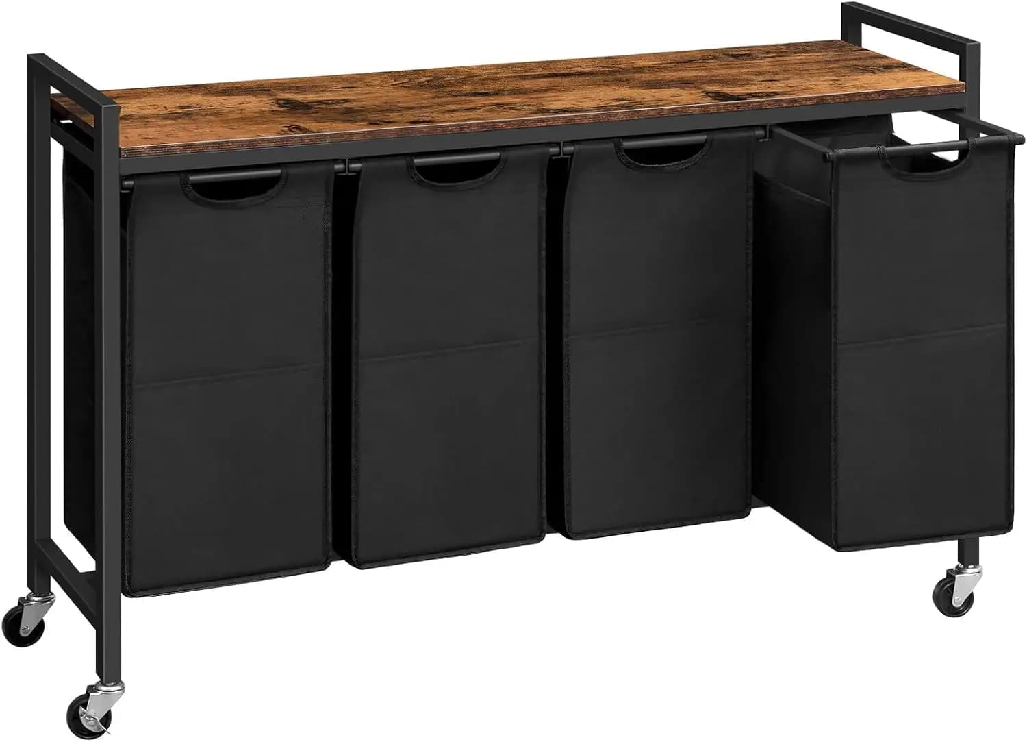 4-section whiteboard with wheels, 40 litre removable fabric bags in rustic and black brown