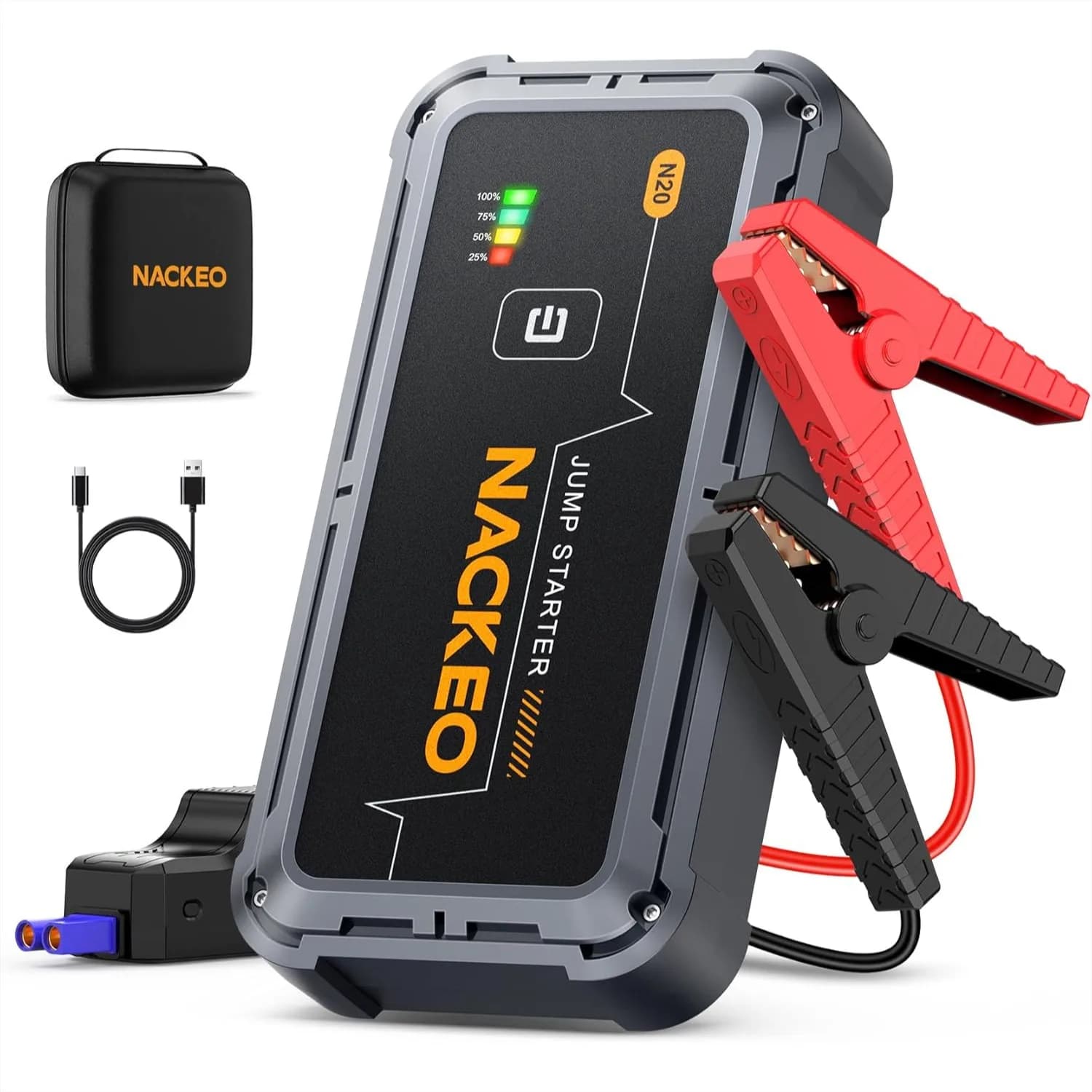 Avviatore d'emergenza portatile 7000A per auto, booster batteria 12V per tutti i motori a benzina e diesel fino a 10.0L con luce LED e custodia di trasporto