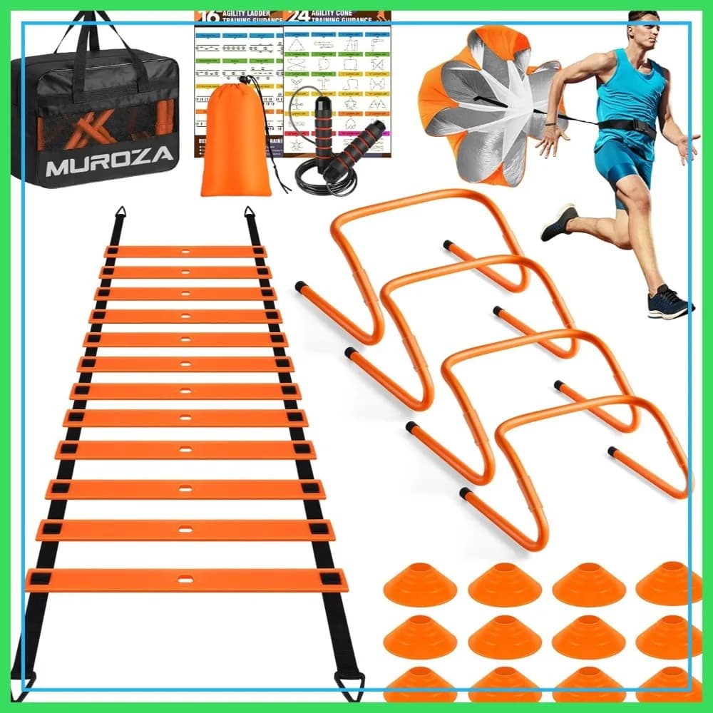 Set di Scala per Agilità da 20 Piedi con Coni, Ostacoli, Paracadute e Corda per Saltare per Allenamento di Velocità