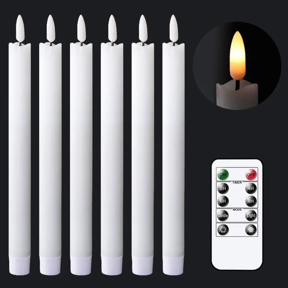 White Flameless LED Candles with Remote Control, Warm Battery Light in Vera Cera, Pack of 6 for Christmas Decorations, Home and Weddings