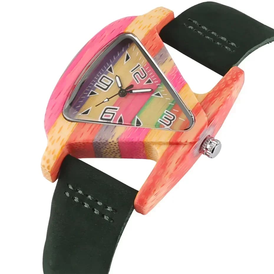Women's Watch Triangle Unique Creative Colored Lady Green/ Red Wrist Watch Genuine Leather Elegant Women's Watch Top Gifts