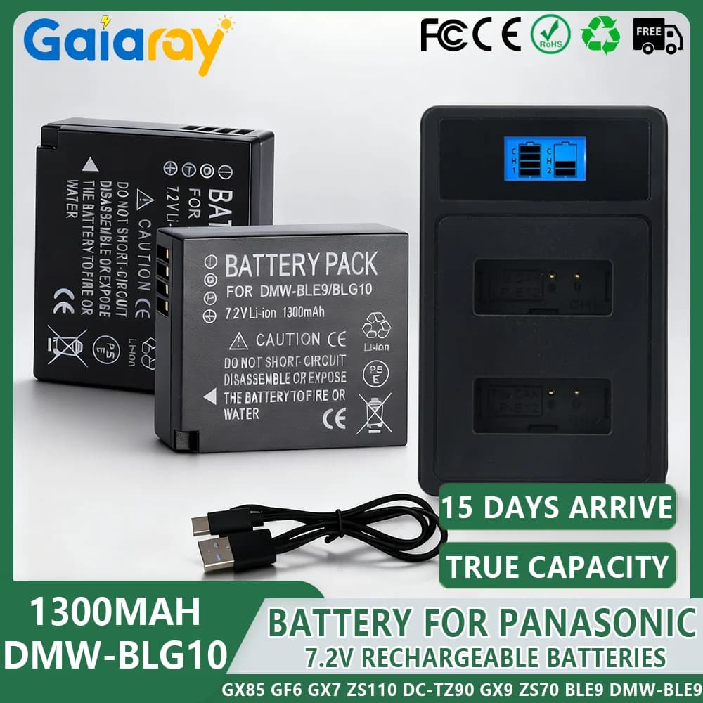 1300mAh DMW-BLG10 BLG10E BLE9 BLE9E BLE9PP Bateria Batteria + Caricabatterie Per Panasonic Lumix DMC GF6 GX7 GX80 GF3 GF5 LX100 DC-TZ99