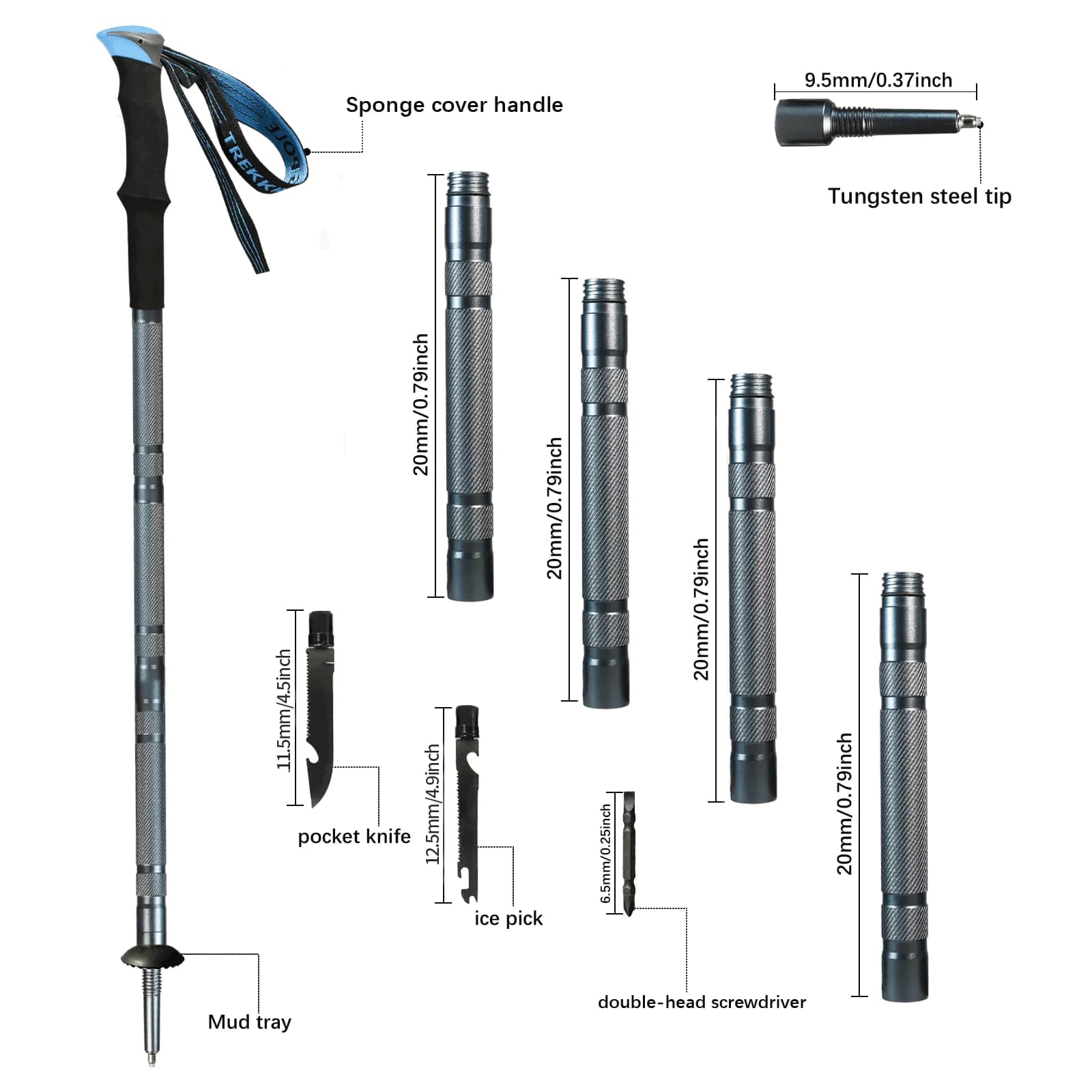 Trekking Pole Multifunctional Aluminum Walking Sticks Ultralight Hiking Poles Folding Outdoor Camping Hiking Stick