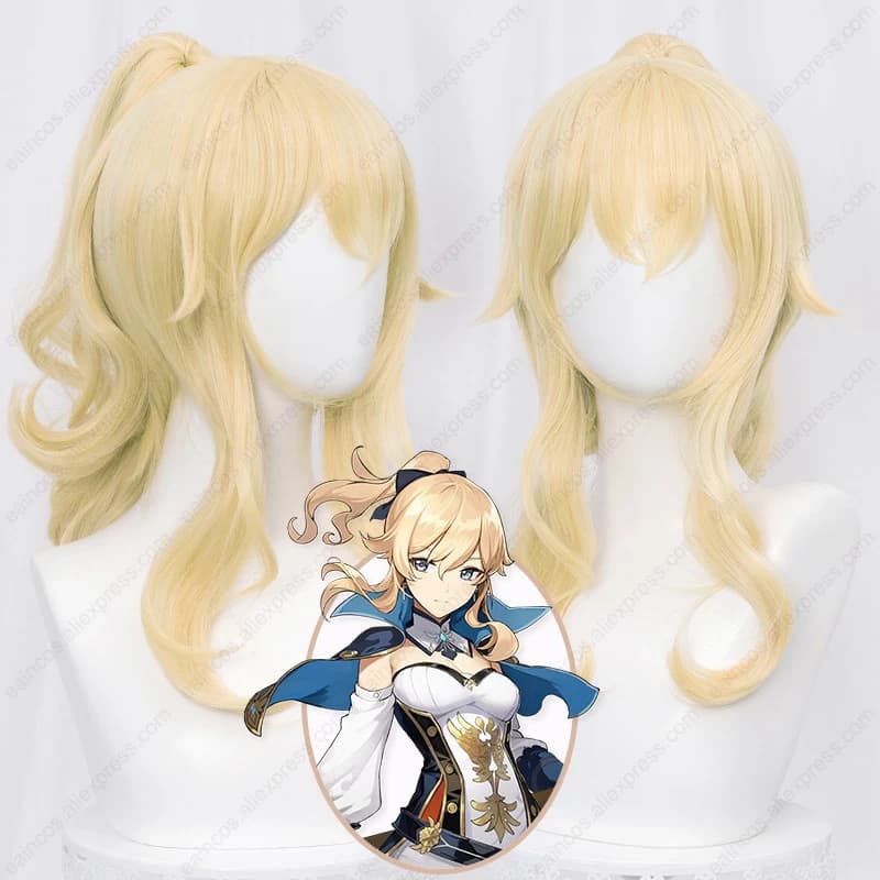 Parrucca cosplay Jean Parrucca lunga 40 cm con coda di cavallo dorata chiara Capelli sintetici resistenti al calore Halloween