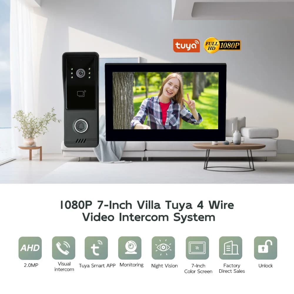 Tuya Digital Video Intercom System 7 Inch Wireless WIFI Monitor 1080P Doorphone Camera Video Doorbell TY75T-HM5-2