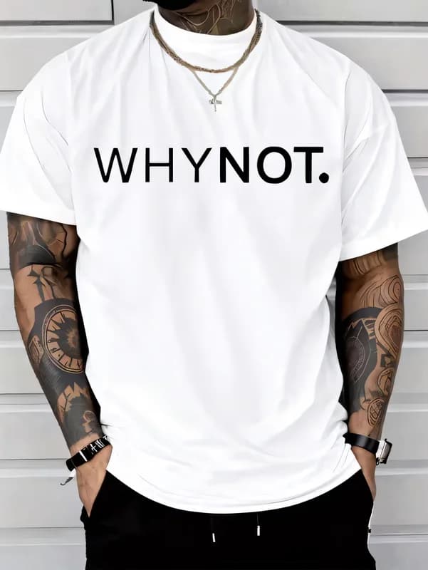 Minimalist WHYNOT Graphic Print Crew-Neck T-Shirt Men Streetwear Casual Short Sleeve Cotton Tee Summer Trendy Tops Clothing
