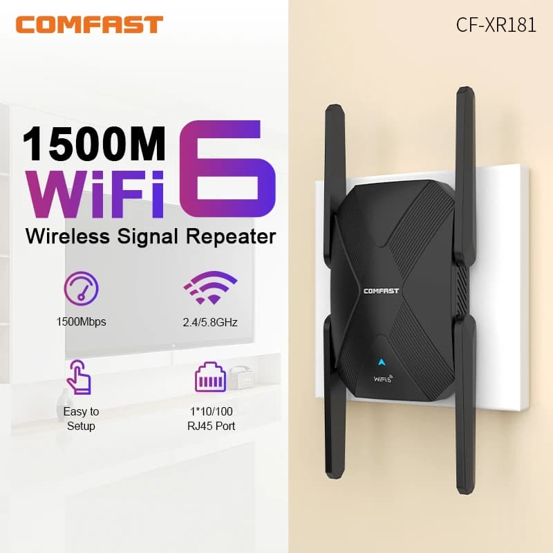 Comfast WiFi 6 AX1500 Ripetitore WiFi Dual Band 2.4G e 5GHz Router WiFi Wireless Extender Antenna 802.11AX Amplificatore di rete Gigabit