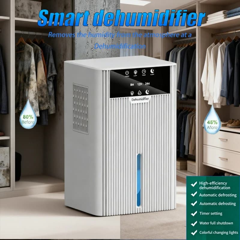Deumidificatore Portatile da 2200ML per Casa, Assorbitore di Umidità, Purificatore d'Aria, Compatto per il Controllo dell'Umidità in Bagno, Armadio, Cantina