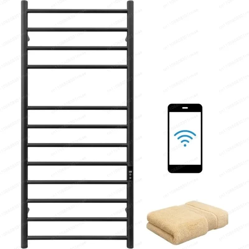 Scaldasalviette Elettrico WiFi Nero da Parete con Timer Integrato e Controllo della Temperatura, 12 Barre in Acciaio Inossidabile - NUOVO