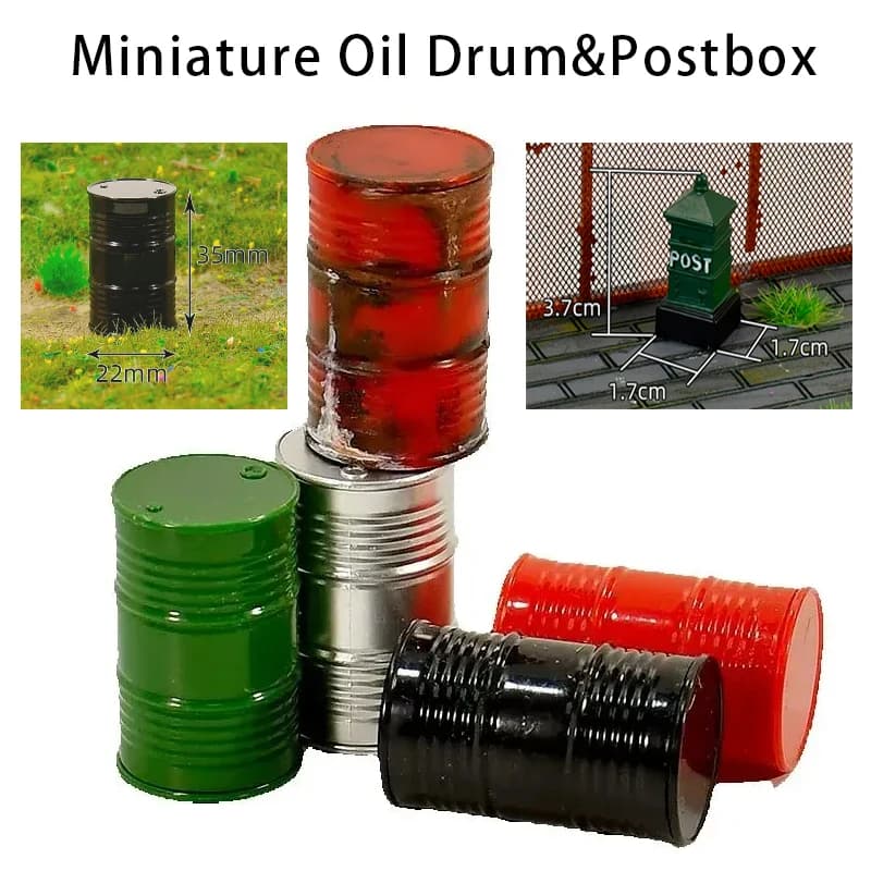 2 pezzi micro paesaggio resina tamburo a olio/modello postbox giocattoli architettura fai da te edificio scena bambola in miniatura decorazione puntello nel deserto