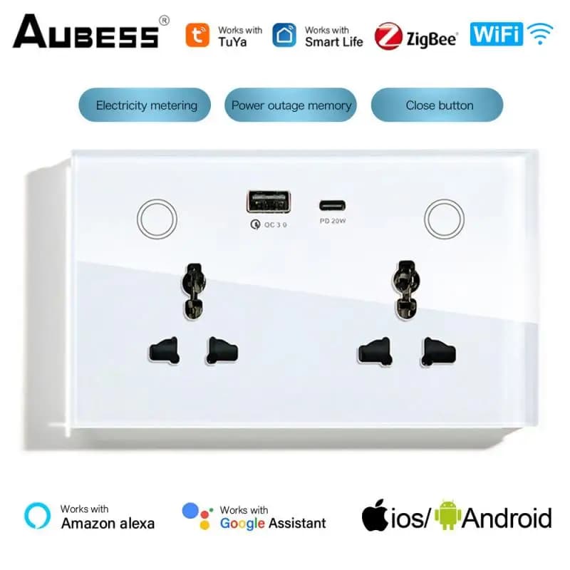 Presa a muro intelligente Tuya WIFI Zigbee con USB Type-c UK Smart Plug Smart Life con temporizzazione Smart Home funziona con Alexa Google Home