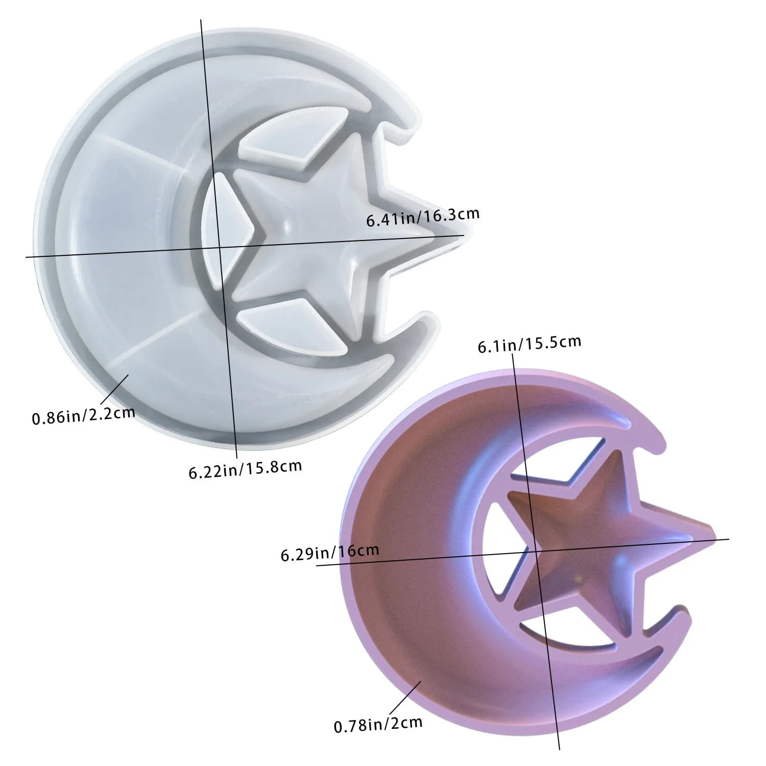 Stampo in silicone fai da te per resina epossidica a forma di stella e luna, vassoio portaoggetti, scatola portaoggetti, vassoio per gioielli