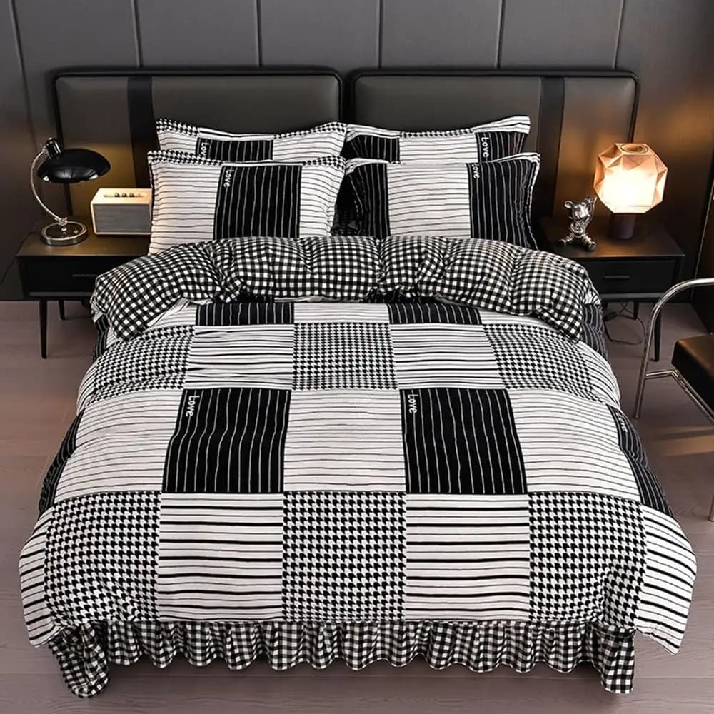 Set Copripiumino Ultra Sottile GIZNXBA, Copripiumino Queen Size, Set Letto Invernale Caldo a Quadri 4 Pezzi, 1 Copripiumino, Lenzuolo