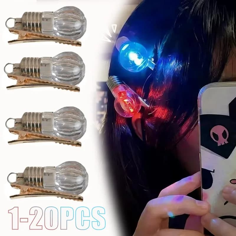 1-20 Pezzi Fermagli per Capelli LED Luminosi al Buio a Forma di Lampadina, Barrette Luminose per Donne e Ragazze, Regalo Unico e Originale per Feste Notturne